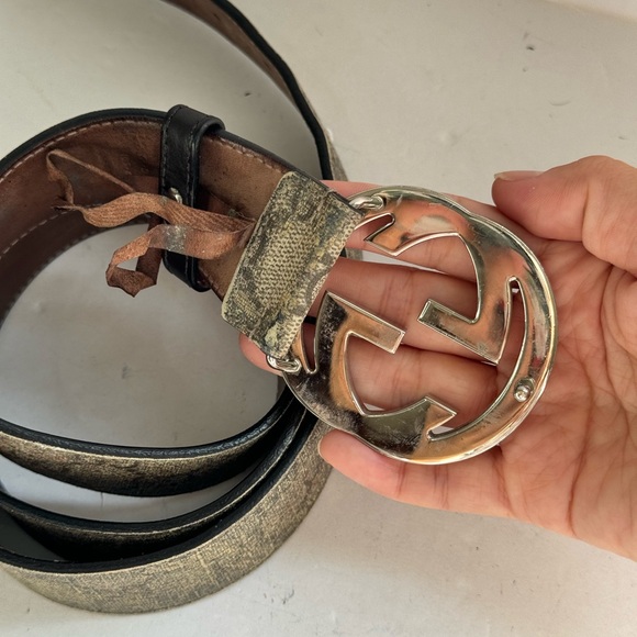 GUCCI GG Buckle Grey Vintage Men’s Belt - Picture 5 of 9